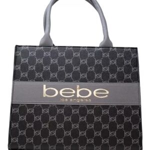 Bebe Los Angeles Serena Monogram Tote Bag Black Color